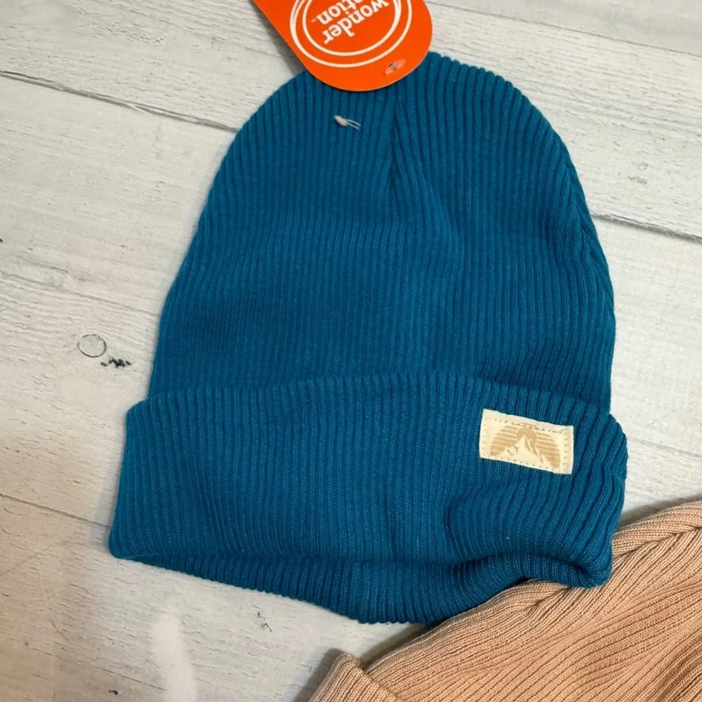 Wonder nation‎ toddler lightweight ribbed beanie hat teal and beige NEW